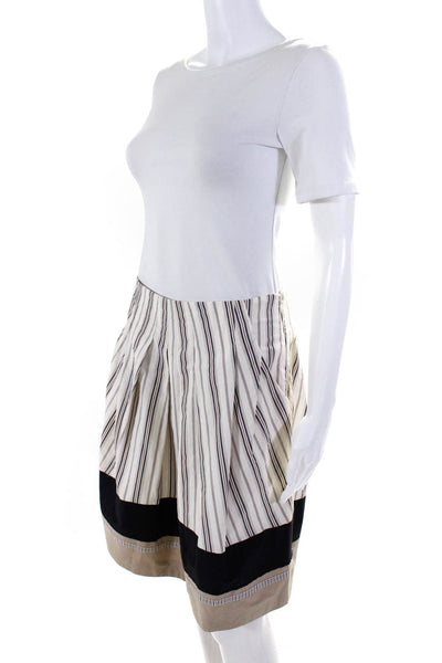 Gunex Women's Pleated Striped Mini Skirt Beige Black Size 4