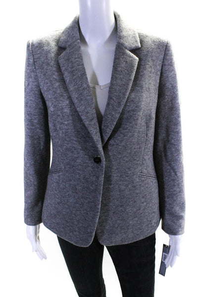 Tahari Levine Womens Woven Notched Collar Button Up Blazer Jacket Gray Size 8P