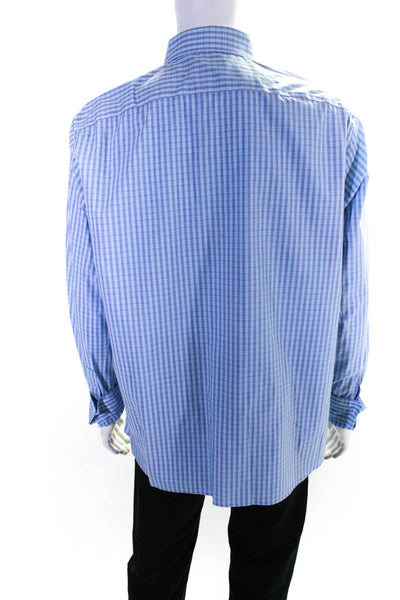 Michael Kors Mens Cotton Plaid Collared Button Up Dress Shirt Blue Size 17.5
