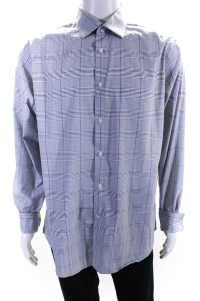 Michael Kors Mens Cotton Glen Plaid Button Front Dress Shirt Blue Size 36/37