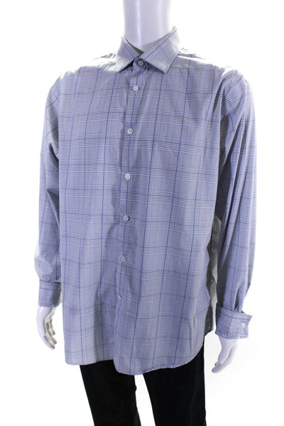 Michael Kors Mens Cotton Glen Plaid Button Front Dress Shirt Blue Size 36/37