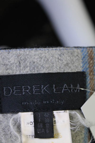 Derek Lam Womens Plaid Fleece Mini Flare Skirt Blue Gray Wool Size 6