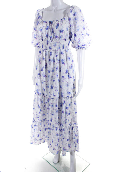 Love Shack Fancy X Target Womens Blue Purple Floral Smocked Tiered Dress Size XS