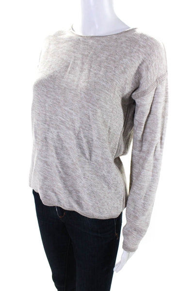 Athleta Womens Cotton Knit Crew Neck Long Sleeve Pullover Top Gray Size M