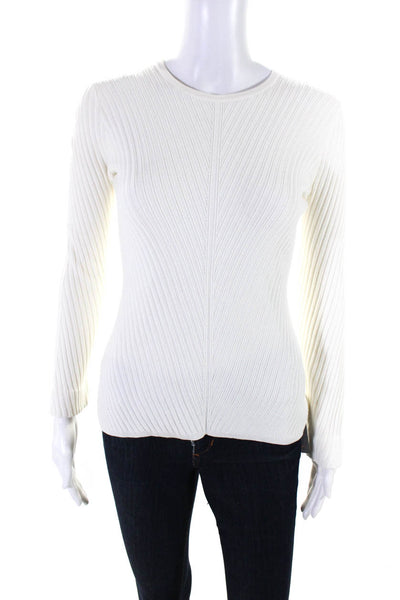 Theory Womens Scoop Neck Tight Knit Long Sleeve Solid Sweater Cream Size Petite