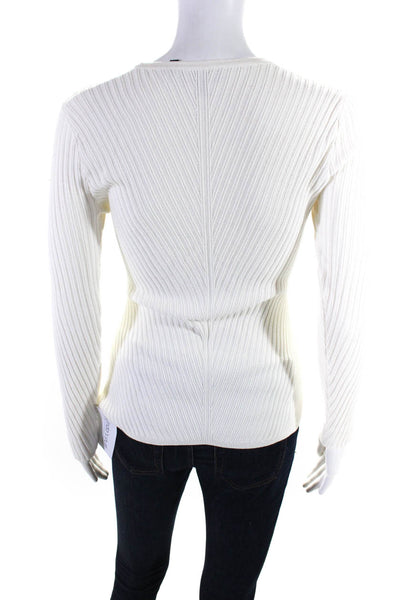 Theory Womens Scoop Neck Tight Knit Long Sleeve Solid Sweater Cream Size Petite