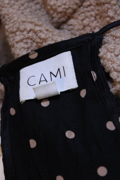 Cami Womens V Neck Lace Trim Silk Polka Dot Camisole Top Black Size XS