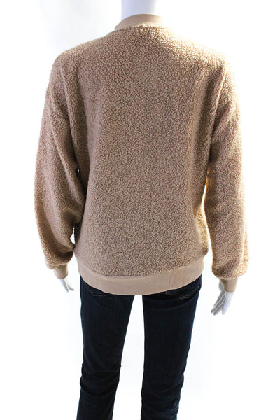 Donni Womens Crew Neck Half Button Solid Fleece Sweater Brown Size Small