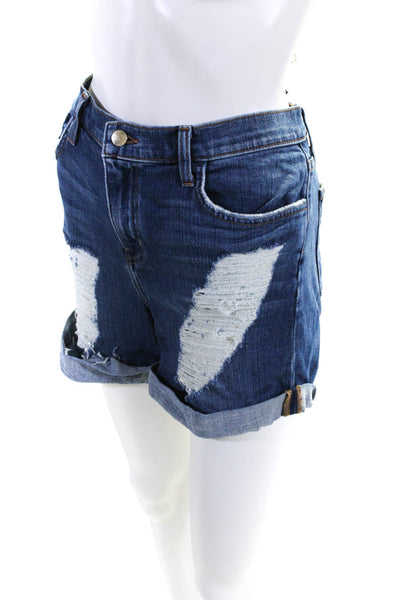 L Agence Womens Zip Front Distressed Dark Wash Jean Shorts Blue Size 29