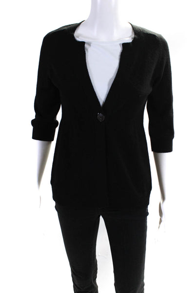 Vince Womens Y Neck Button Up 3/4 Sleeve Cardigan Sweater Black Size Extra Small