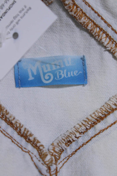 Mumu Blue Womens Distressed Denim Cut Off Mini Overalls White Size S