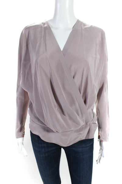 Emerson Thorpe Womens Silk Cut Out Long Sleeve Wrap Blouse Top Purple Size XS