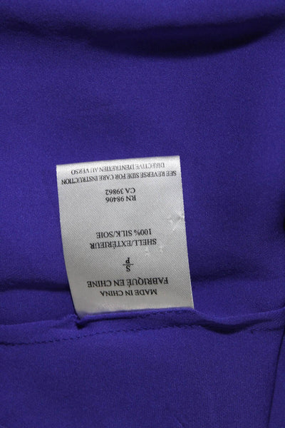 Theory Womens Solid Silk Short Sleeve Peplum Blouse Purple Size Small