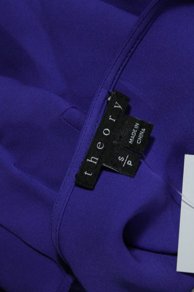 Theory Womens Solid Silk Short Sleeve Peplum Blouse Purple Size Small