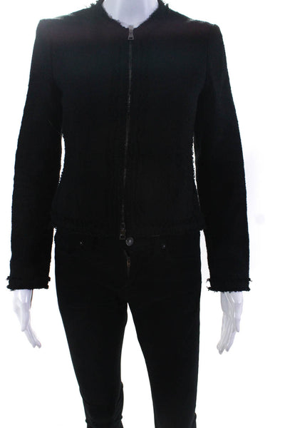 Theory Womens Woven Distressed Zippered Long Sleeved Slim Jacket Black Size PS