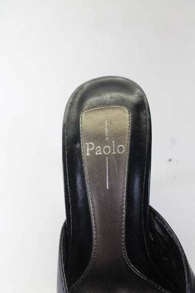 Paolo Women's Leather Slip On Bow Accent Block Heels Black Size 4