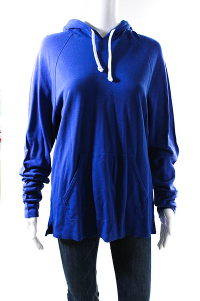 Vince Women's Cotton Mid-Length Long Sleeve Pullover Hoodie Blue Size S