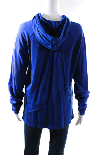 Vince Women's Cotton Mid-Length Long Sleeve Pullover Hoodie Blue Size S