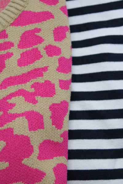 J Crew JOA Women's Striped Tee Animal Print Knit Top Blue Pink Size XS S Lot 2