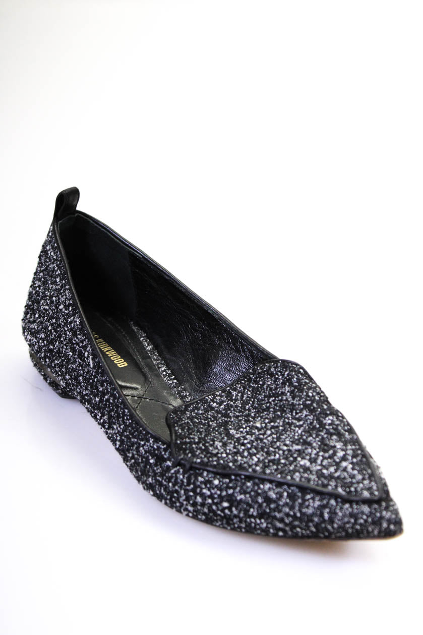 Nicholas Kirkwood Womens Pointed Toe Boucle Flat Loafers Black