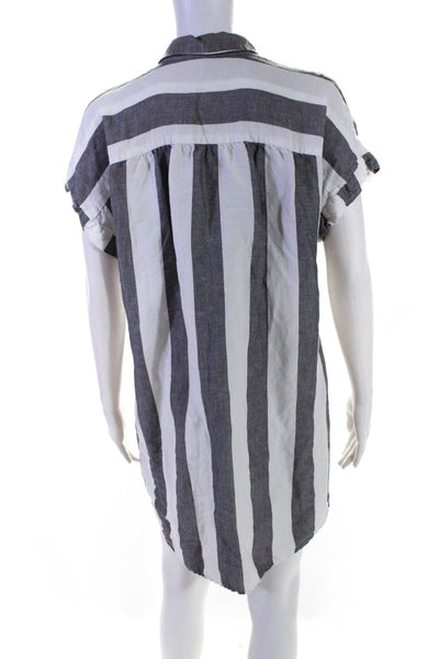 Madewell Womens Short Sleeve Striped Mini Shirt Dress White Gray Size Small
