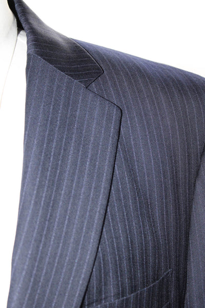 Adam Schweitzer Men's Collar Long Sleeve One Button Pin Striped Blue Jacket 40