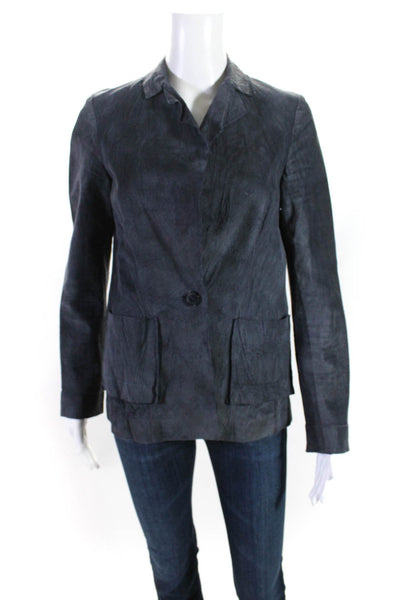 Illia Womens Suede Leather One Button Pockets Collared Blazer Jacket Gray Size 6
