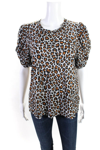 A.L.C. Womens Cheetah Print Short Puff Sleeved Top Brown Black White Size M