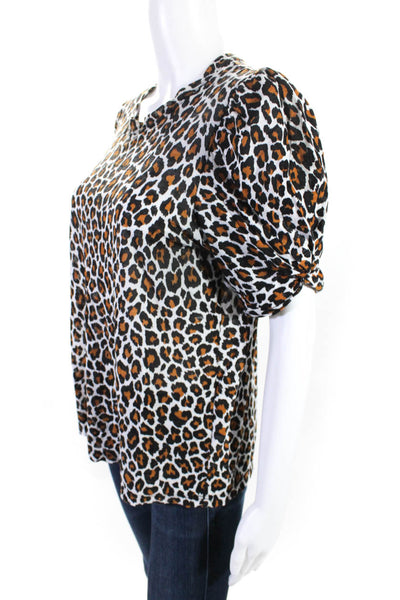 A.L.C. Womens Cheetah Print Short Puff Sleeved Top Brown Black White Size M