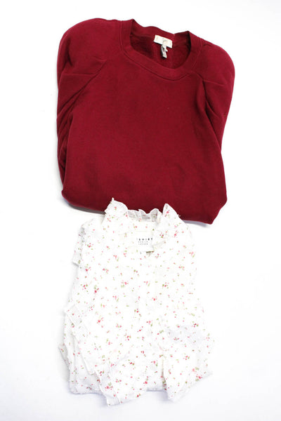 The Shirt Joie Womens Cotton Floral Ruffle Blouse Sweatshirt White Size S Lot 2