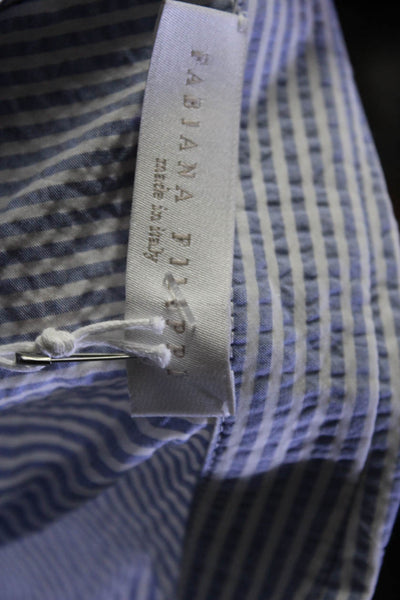 Fabiana Filippi Womens Cotton Striped Drawstring Collared Dress Blue Size XS