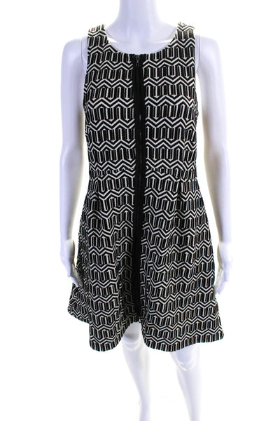 Leifsdottir Women's Abstract Print Zip Front A Line Dress Black Size 8