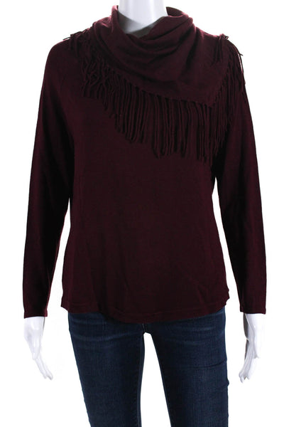 Central Park West Womens Fringed Cowl Neck Long Sleeve Knit Sweater Red Size XS
