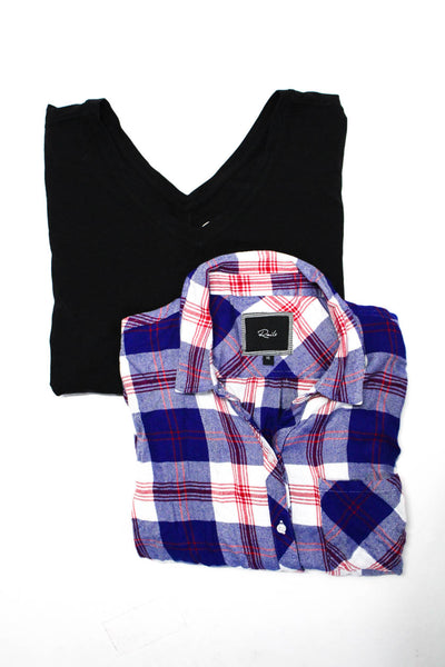 Scoop Rails Womens V-Neck T-Shirt Button Up Top Black Multicolor Size S XS Lot 2