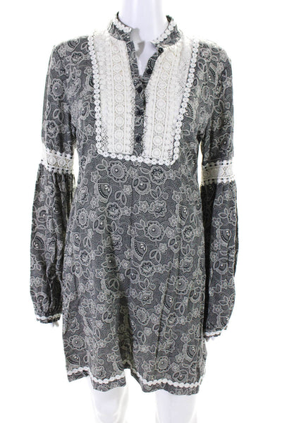 Free People Womens Floral Print Long Sleeve Tunic Dress Black White Size 10