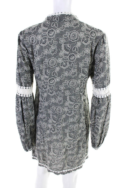 Free People Womens Floral Print Long Sleeve Tunic Dress Black White Size 10