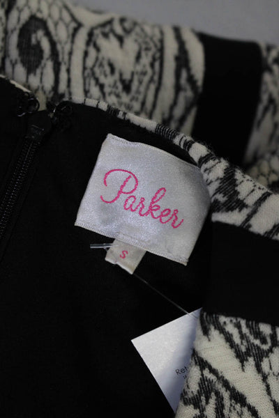 Parker Womens Damask Print Long Sleeve Above Knee Sheath Dress White Size S