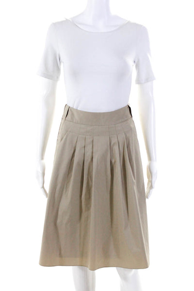 Elie Tahari Women's Zip Closer Pleated Pockets Midi Length Skirt Khaki Size 0