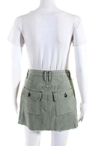 Frame Womens Cotton Colorblock Print Fringed Hem Denim Skirt Blue Green Size 24