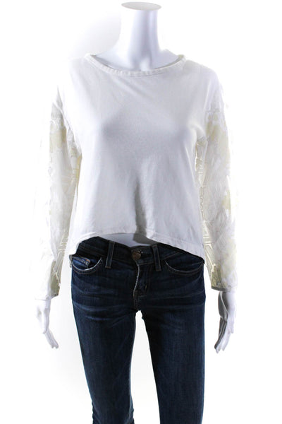 Sea New York Womens Abstract Lace Long Sleeved Scoop Neck Shirt White Size S
