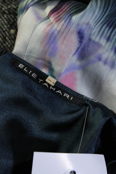 Elie Tahari Womens Abstract Sleeveless Pleated V Neck Sheath Dress Blue Size 0
