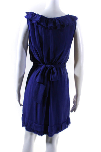 Baraschi Womens Ruffle Lace Belted Sleeveless Fringe Wrap Dress Blue Size 6P