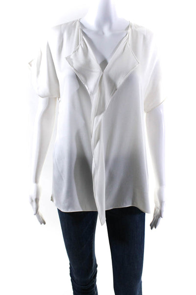 Boss Hugo Boss Womens Solid V Neck Ruffle Short Sleeve Blouse White Size Small