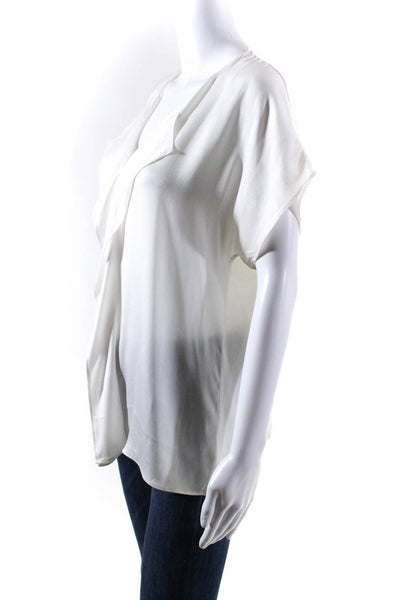 Boss Hugo Boss Womens Solid V Neck Ruffle Short Sleeve Blouse White Size Small