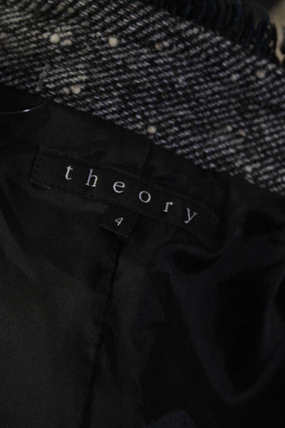 Theory Womens Knit FringeBesom Pocket Cropped Long Sleeve Jacket Blue Size 4