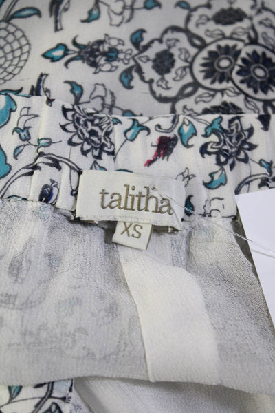 Talitha Womens Floral Chiffon Straight Leg Low Rise Pants White Blue Size XS