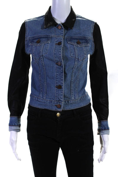 J Brand Womens Abstract Collar Sleeve Denim Jean Jacket Blue Black Size Small