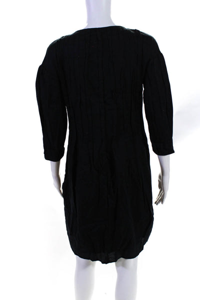 Lela Rose Womens Scoop Neck Solid Long Sleeve Cotton Midi Dress Blue Size 2