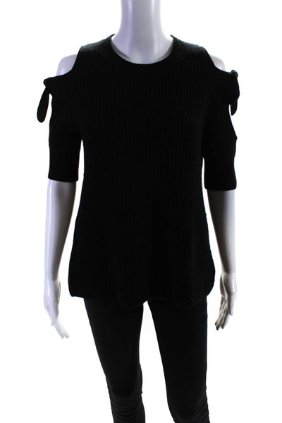 Zoe Jordan Womens Crew Neck Cold Shoulder Short Sleeve Sweater Black Size S/M