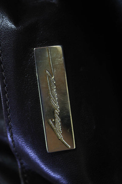 Brian Atwood Womens Suede Gold Tone Clutch Handbag Purple
